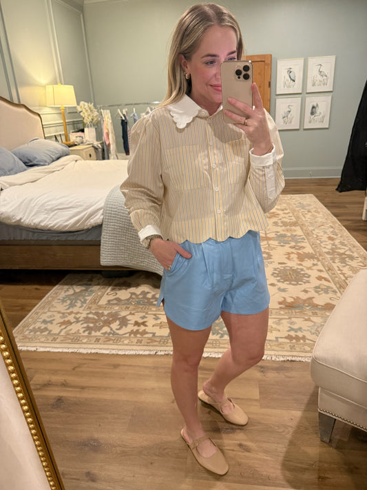 Sallie Scallop Collar Striped Blouse