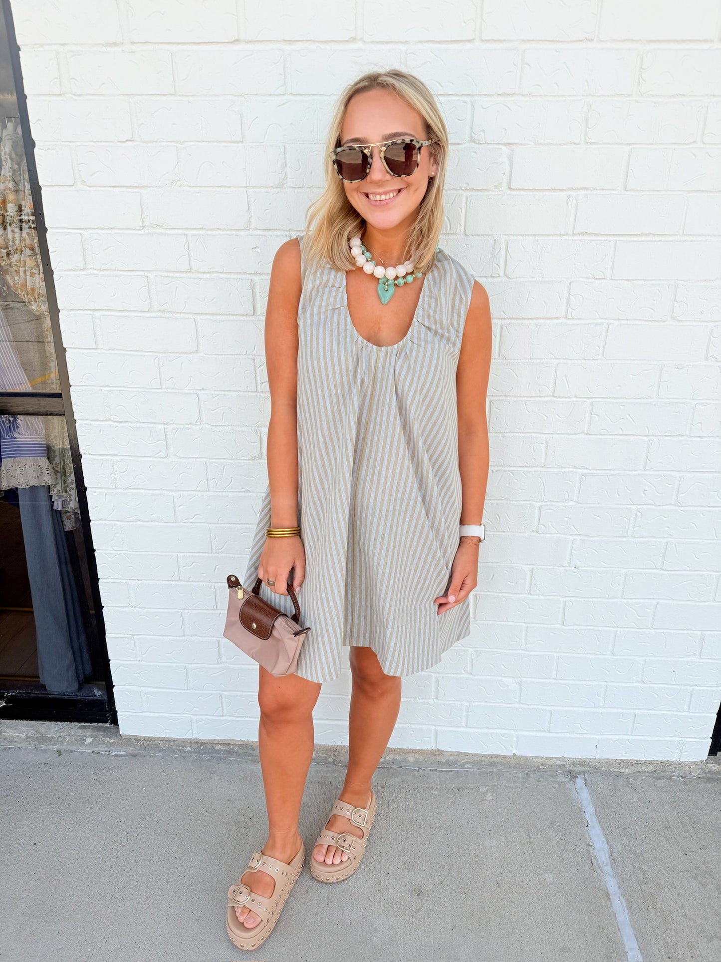 Linen Stripe Scoop Dress