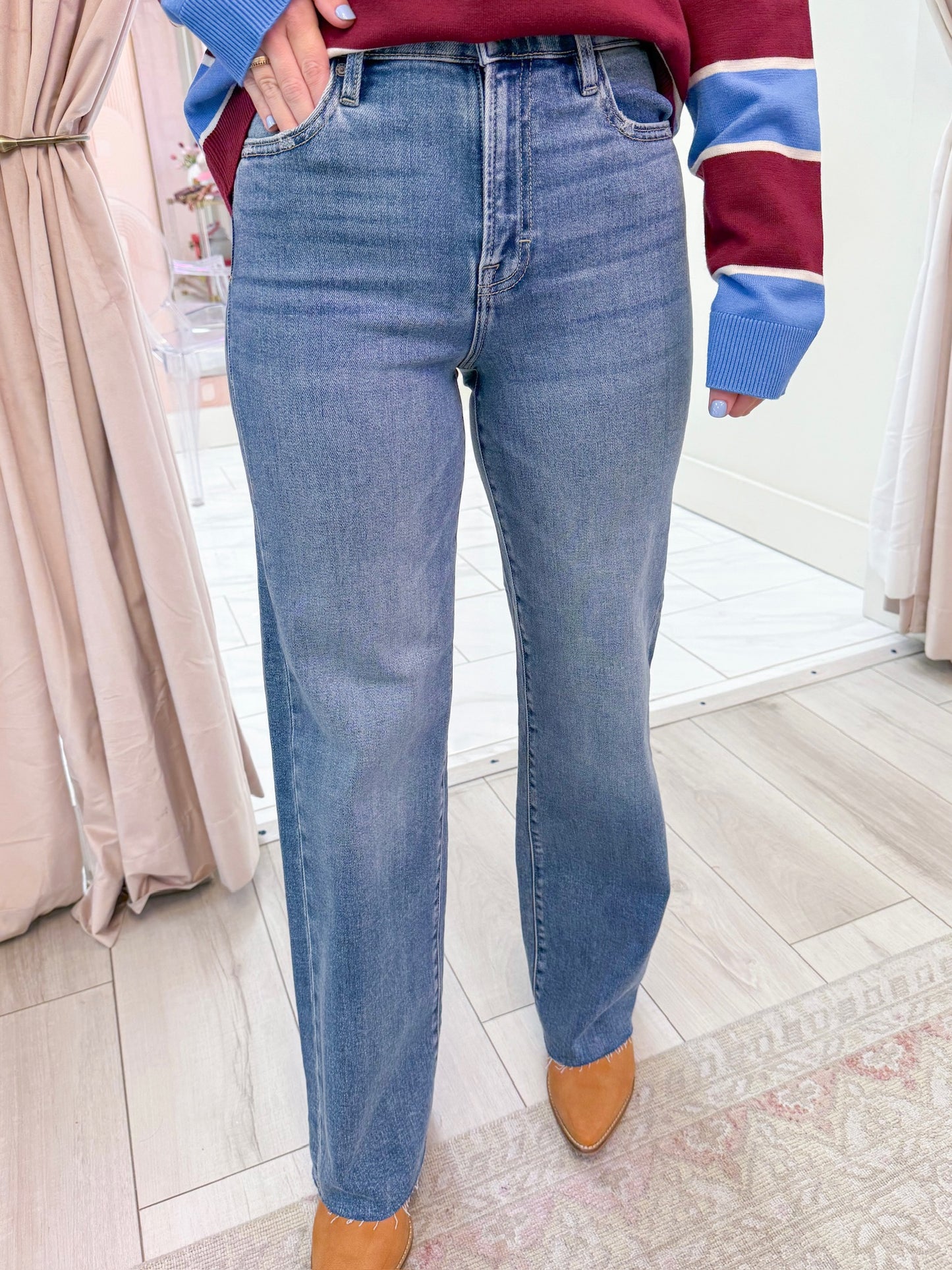 Logan Clean Stretch Dad Jean Med Dark