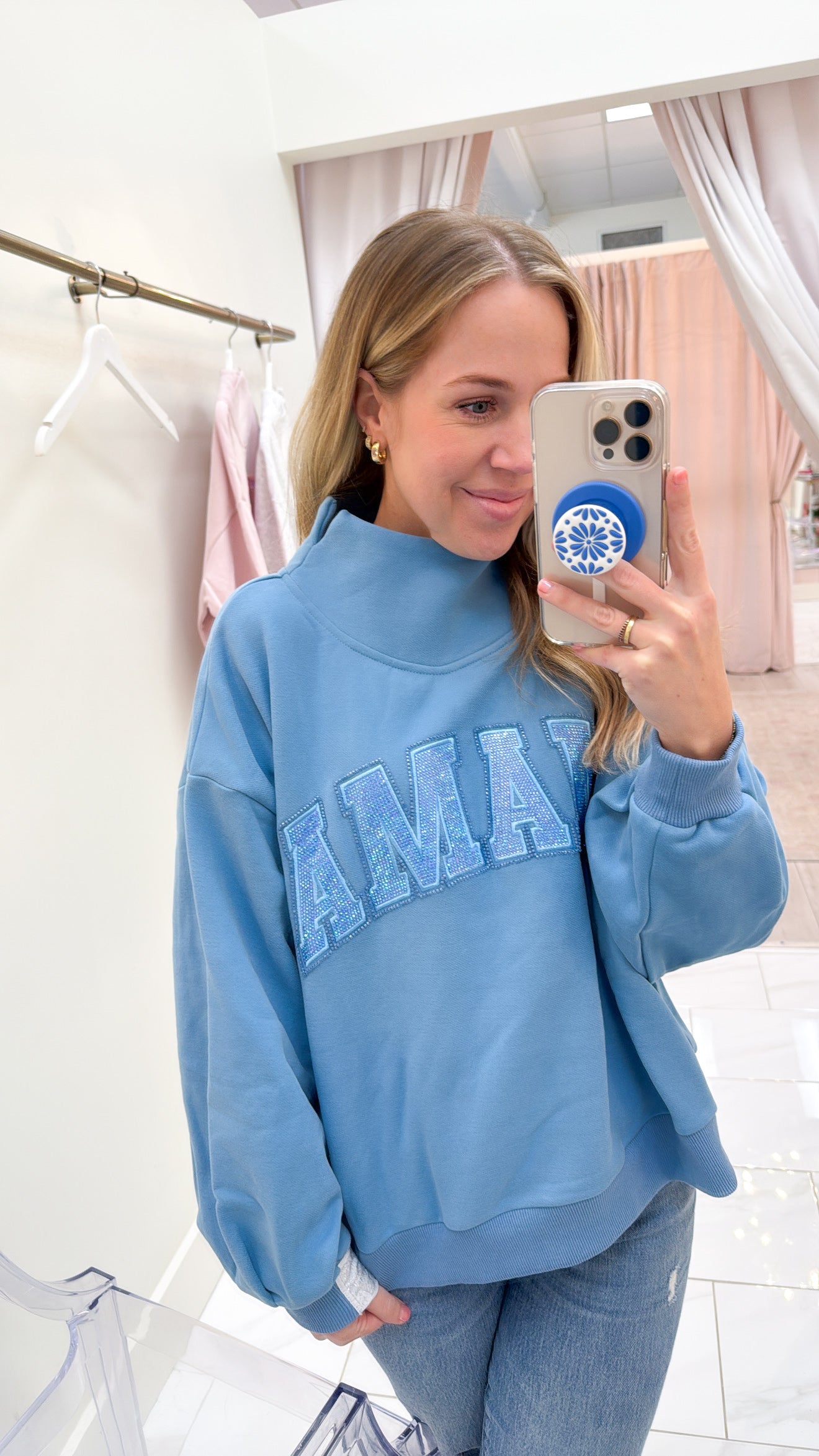 Mama Mock Neck Sweatshirt Light Blue