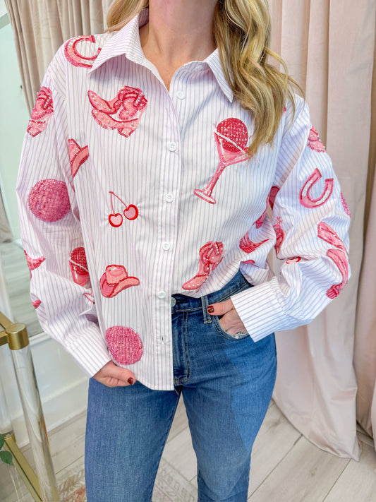 Striped Disco Cowgirl Icon Collared Top