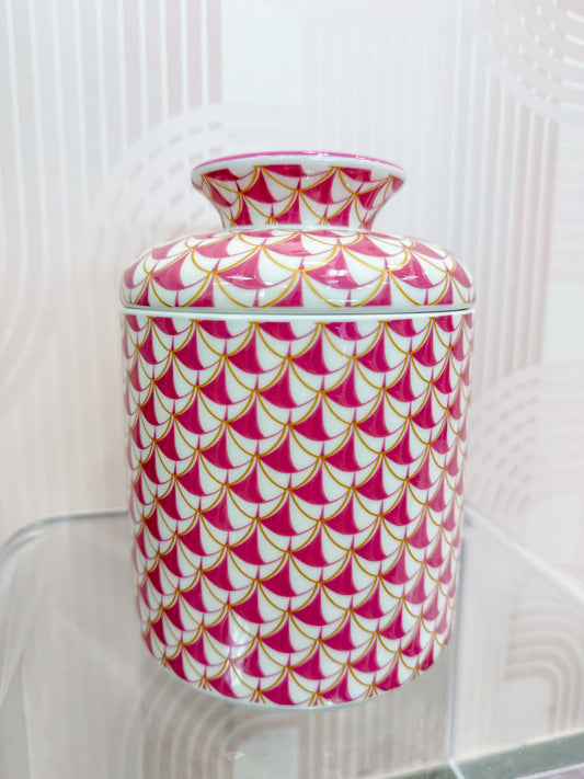 Porcelain Round Tissue Box Pink Fishnet