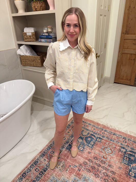 Sallie Scallop Collar Striped Blouse