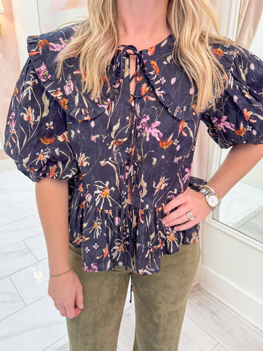 Eterna Floral Tie Front Blouse