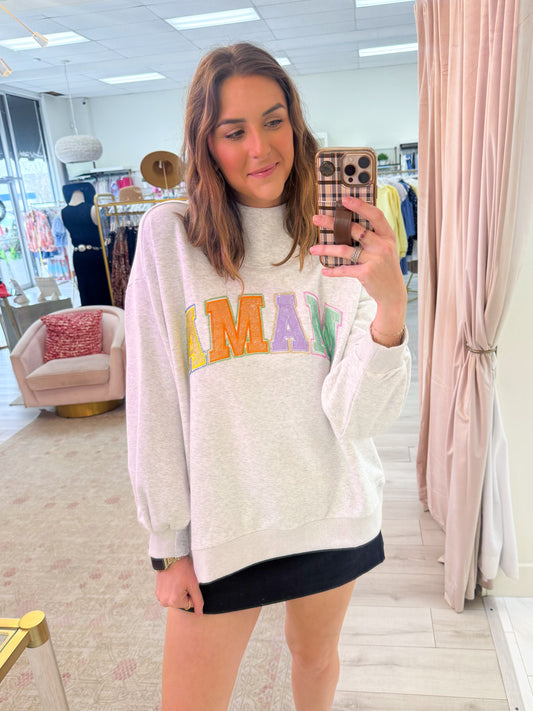Mama Mock Neck Sweatshirt Grey Multi