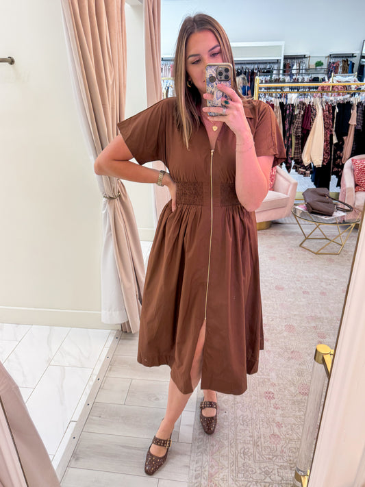 Ember Zip Front Collared Midi Dress