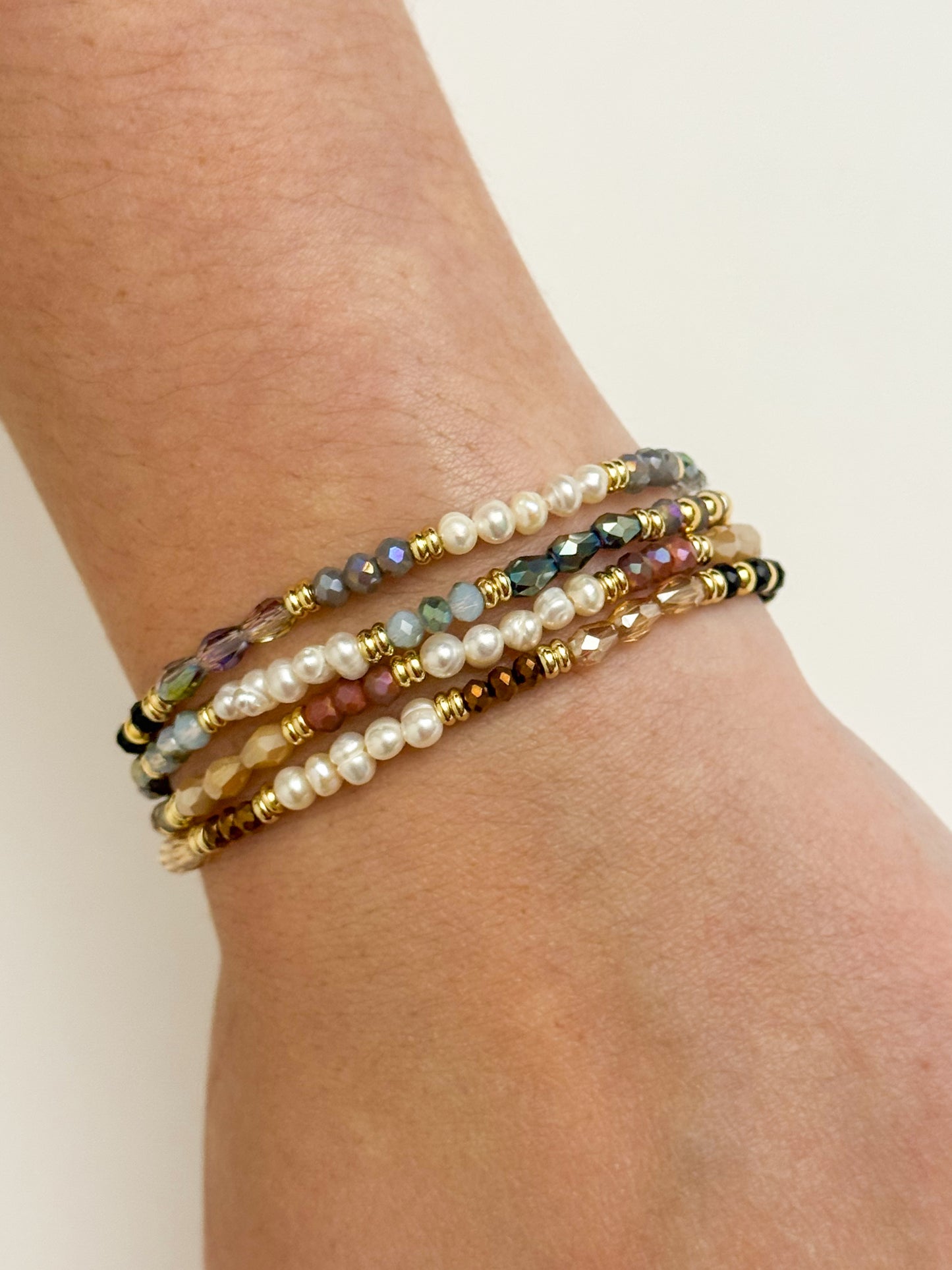 Crystal Bead & Pearl 4 Bracelet Set