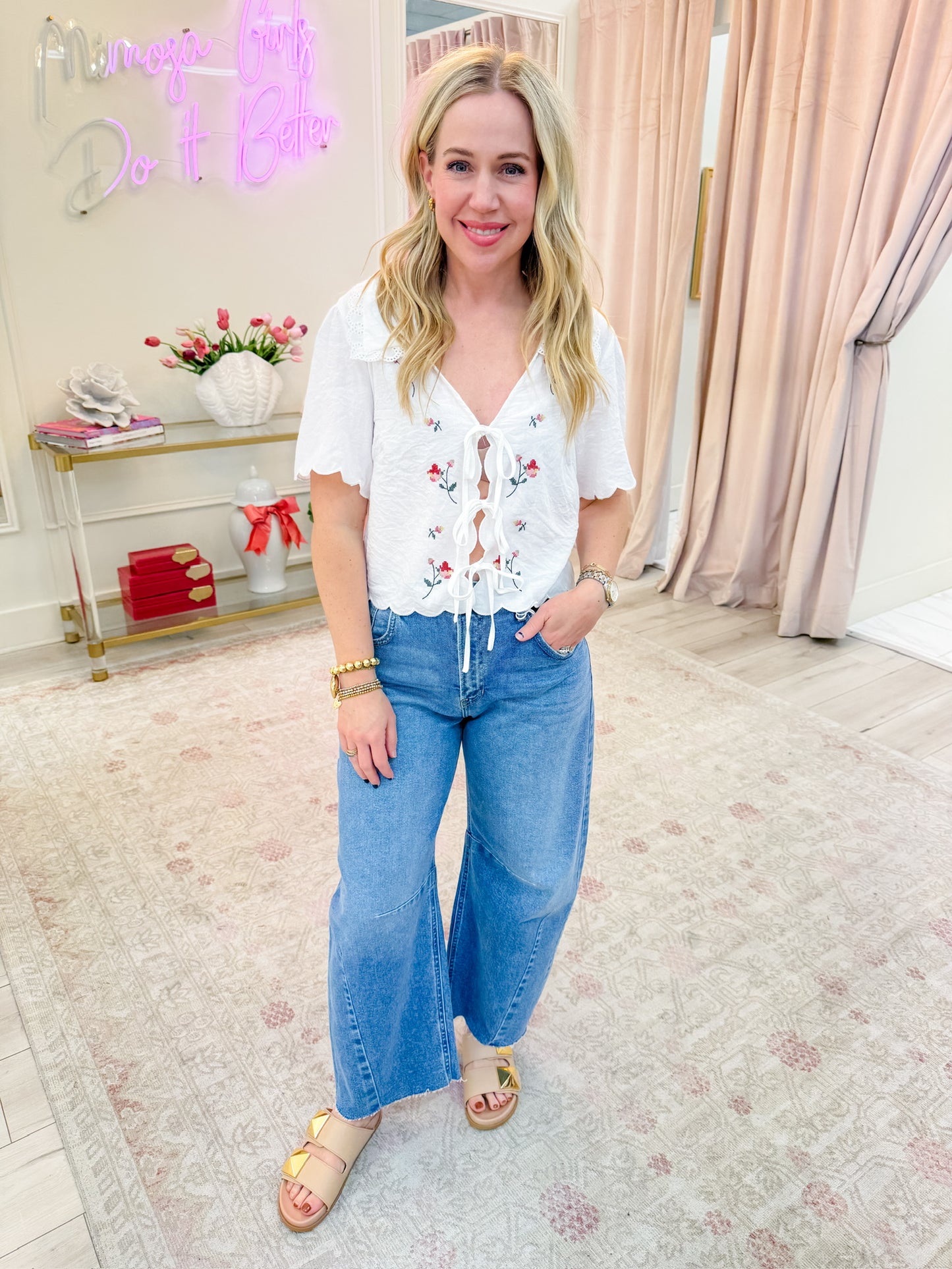 Gretel Embroidered Tie Blouse