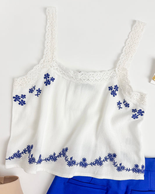 Timeless Embroidered Lace Strap Tank