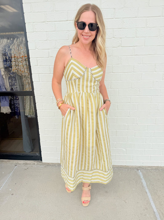 Perle 2 Tone Pipped Sweetheart Neck Midi Dress