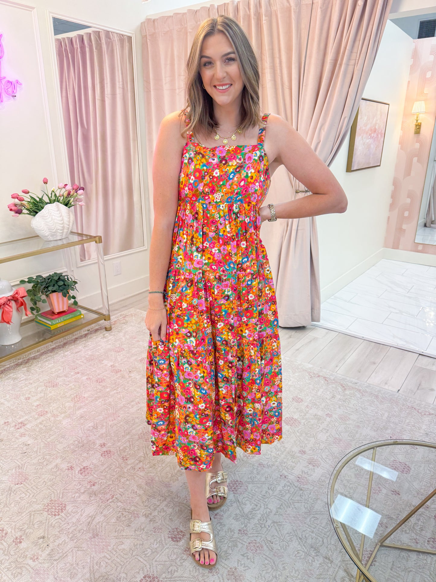 Painted Floral Scoop Back Maxi Dress