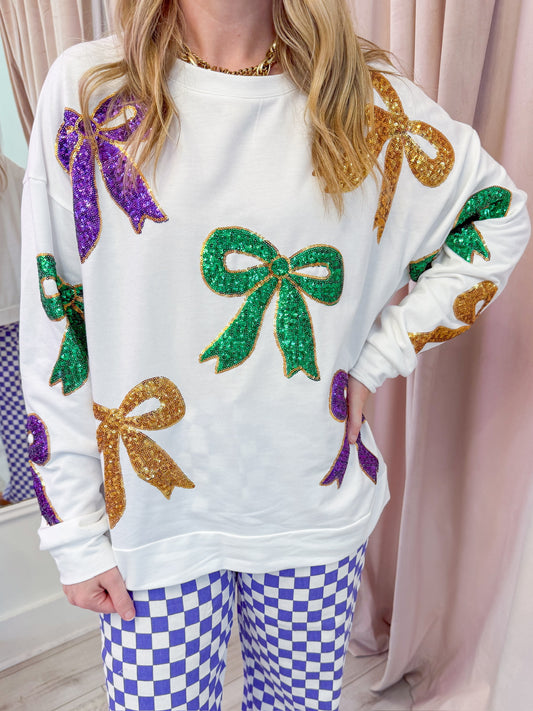 Mardi Gras Sequin Bow Sweatshirt