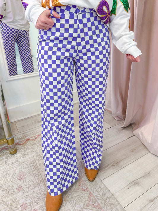 Mardi Gras Plaid Printed Pants