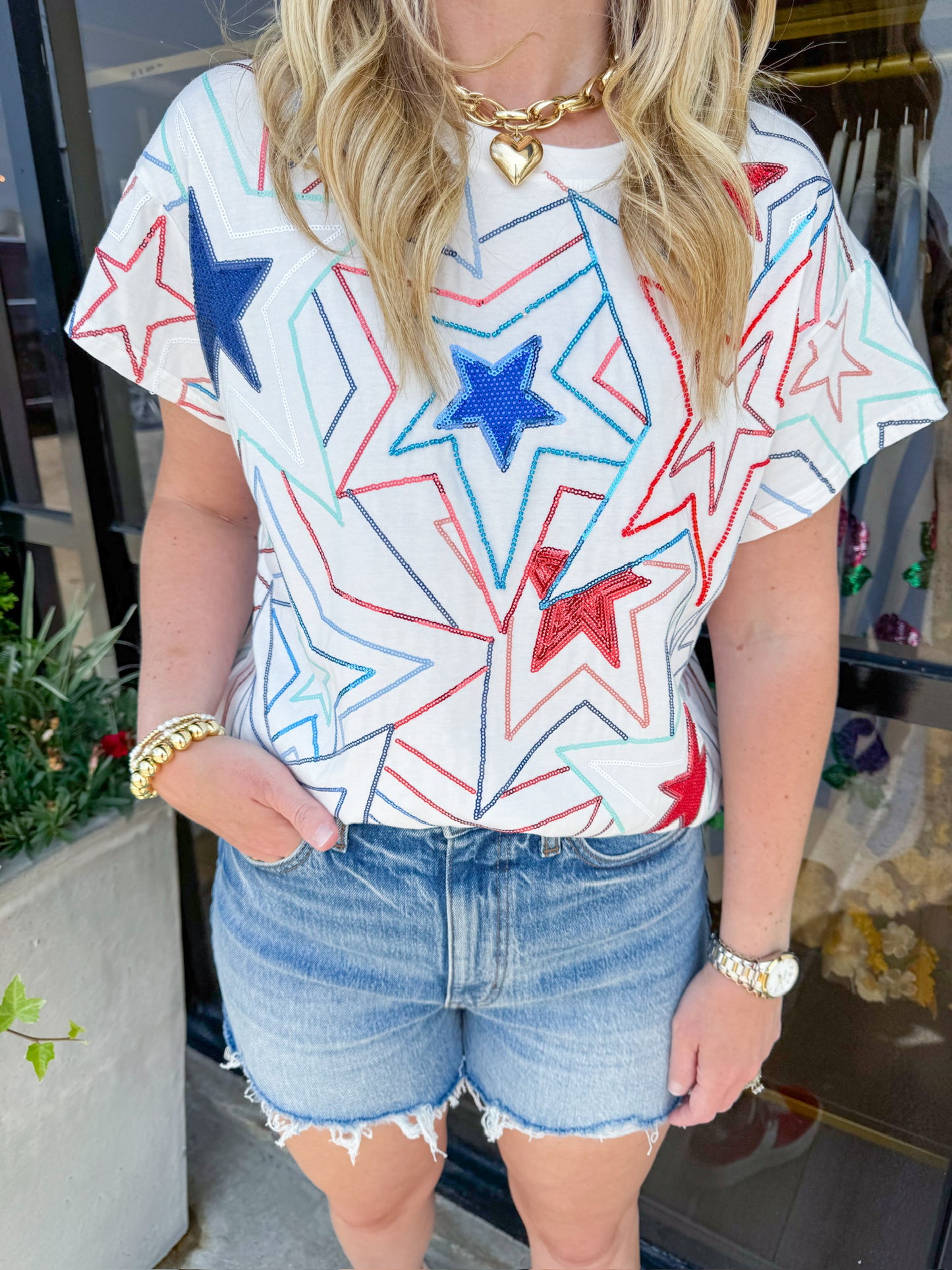 White, Red & Blue Groovy Star Tee