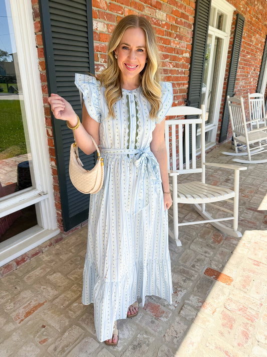 Floral Ditzy Stripe RicRac Maxi Dress