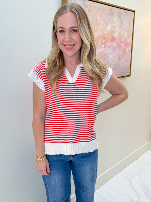 Stripe V-Neck Sleeveless Sweater