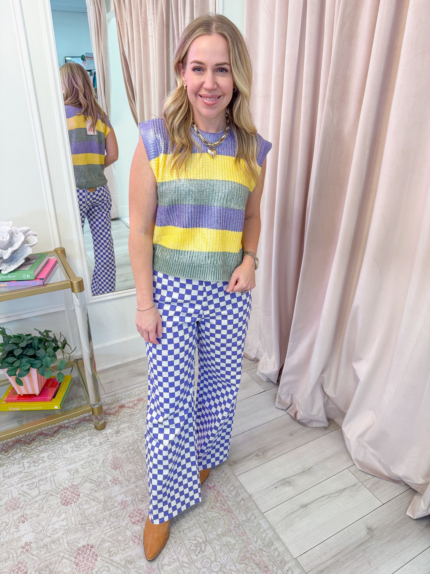 Metallic Mardi Gras Stripe Sweater Vest