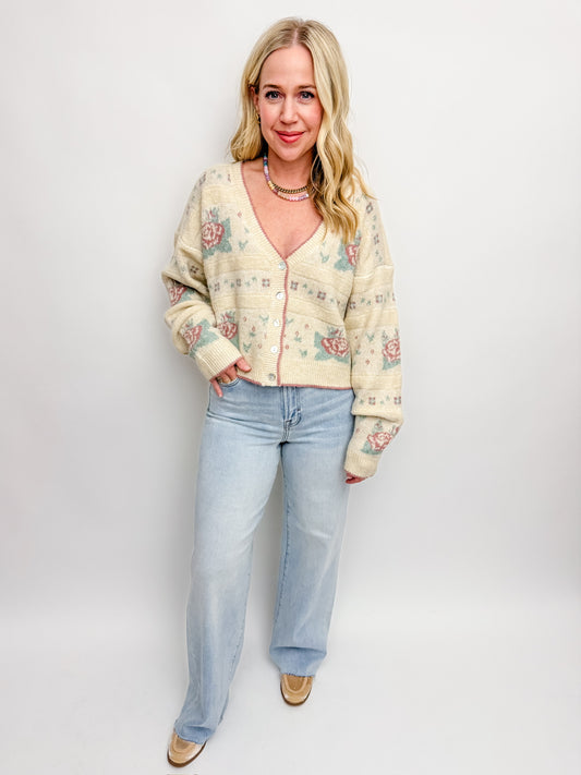 Frosted Floral Cardigan Sweater