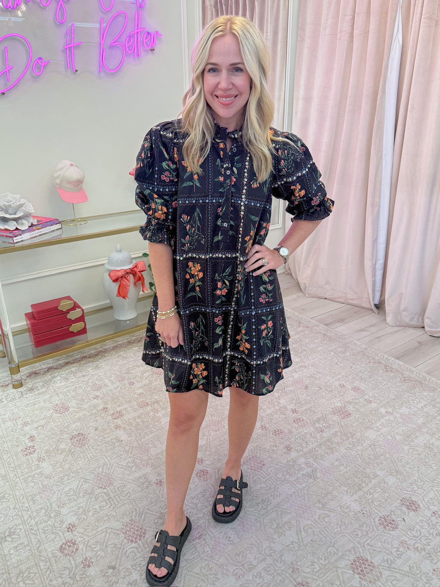 Fleur Noir Mini Dress