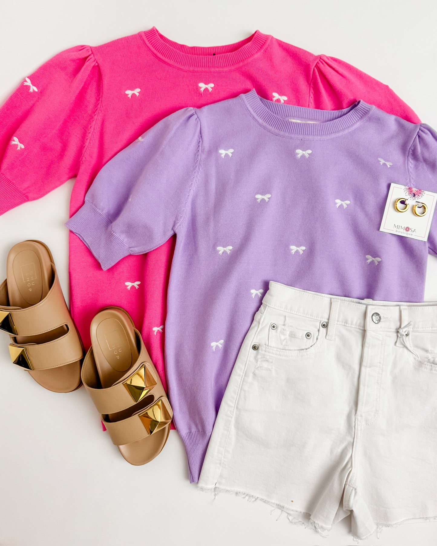 Bow Embroidered Puff Sleeve Top
