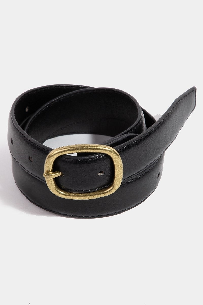 Metallic Oval Buckle Vegan Leather Belt