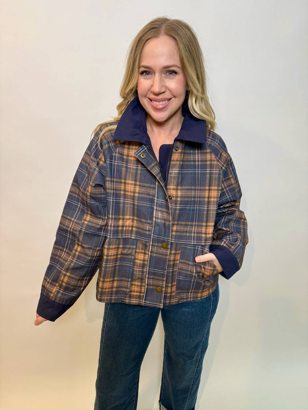 Plaid Printed Short Barn Jacket
