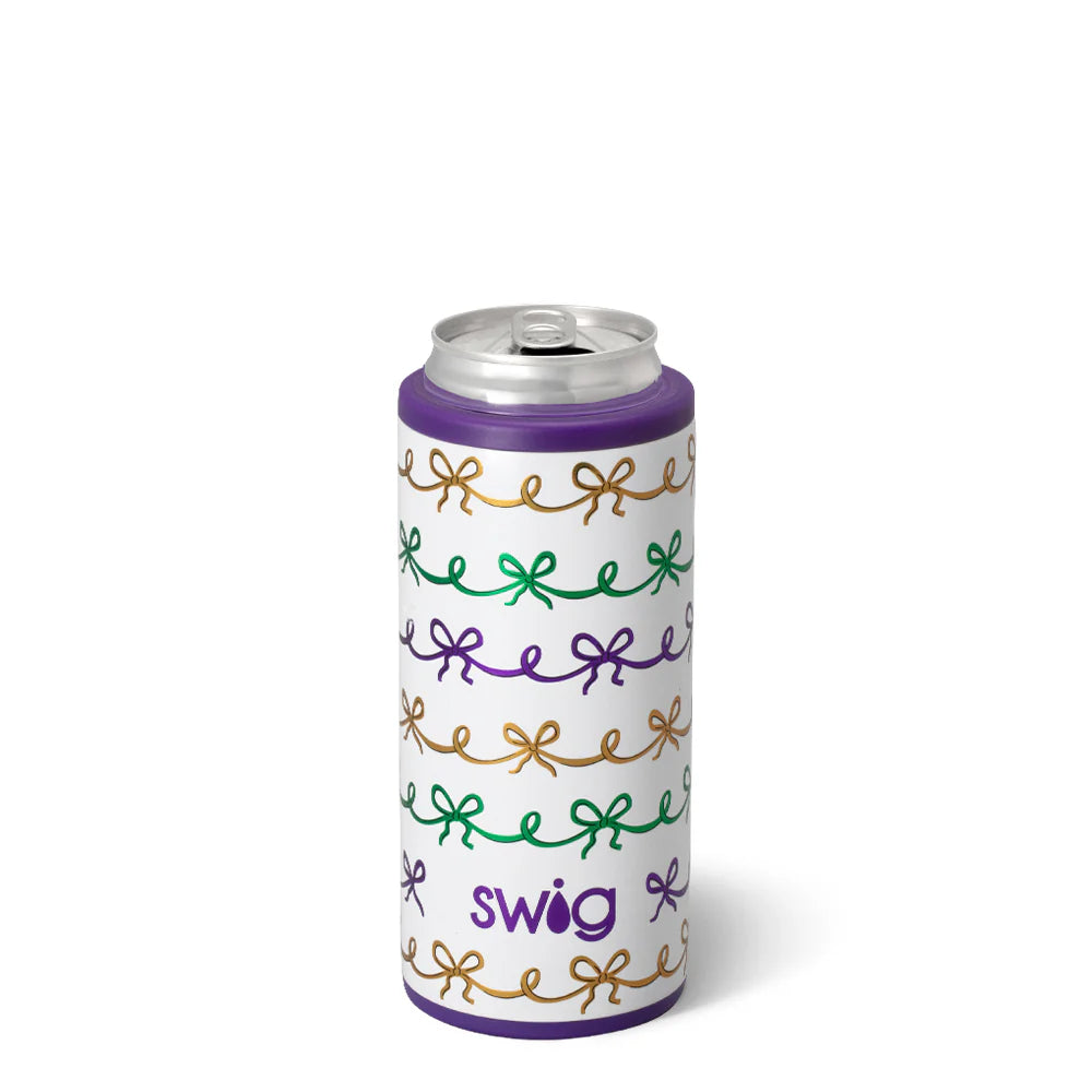 Swig Skinny Can Cooler 12oz-Mardi Gras Bows