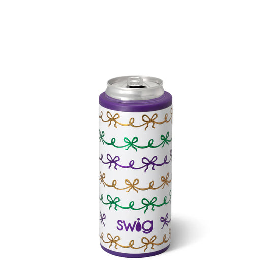 Swig Skinny Can Cooler 12oz-Mardi Gras Bows