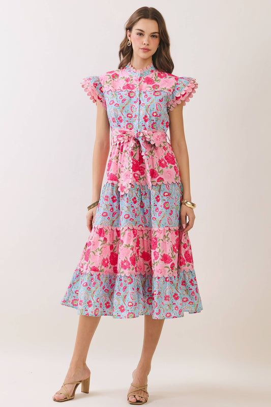 Floral Print Scalloped Midi Dress