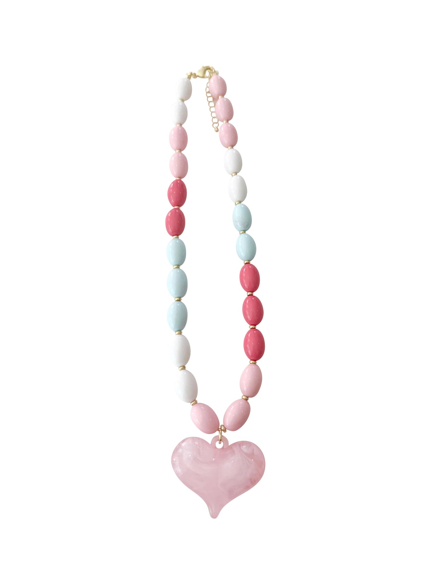 Roxie Pink & Blue Mix Beaded Necklace with Heart Charm