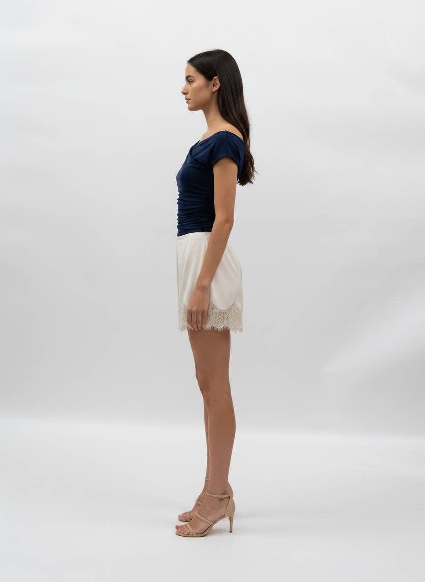 Ivory High Waist Lace Trim Short