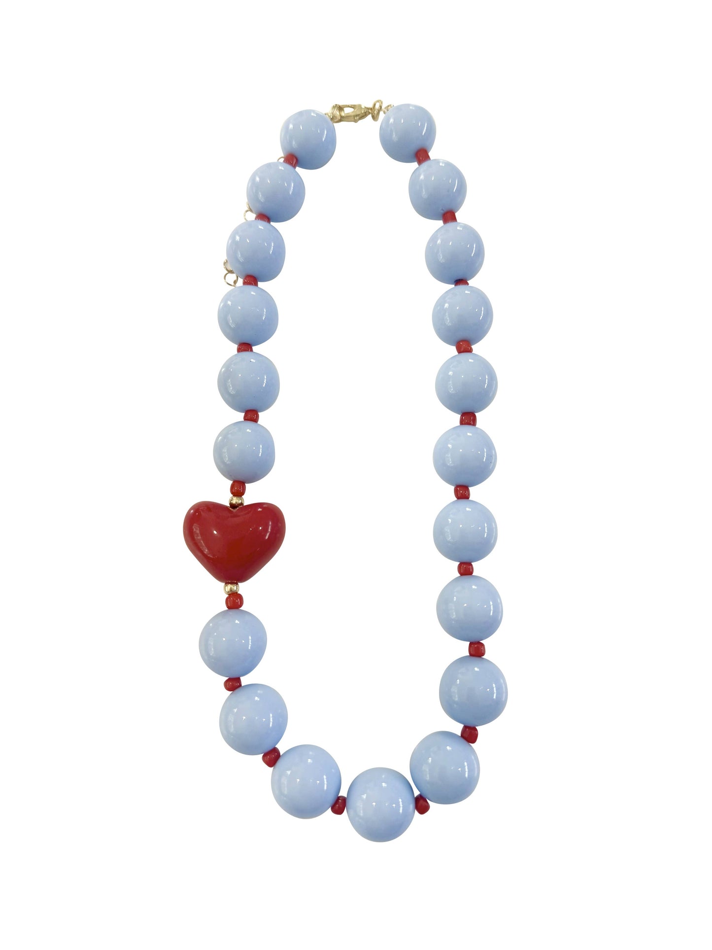 Judy Chunky Beaded Heart Necklace - Light Blue