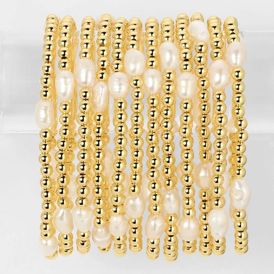 4mm Bead & Medium Pearl Stretch Bracelet