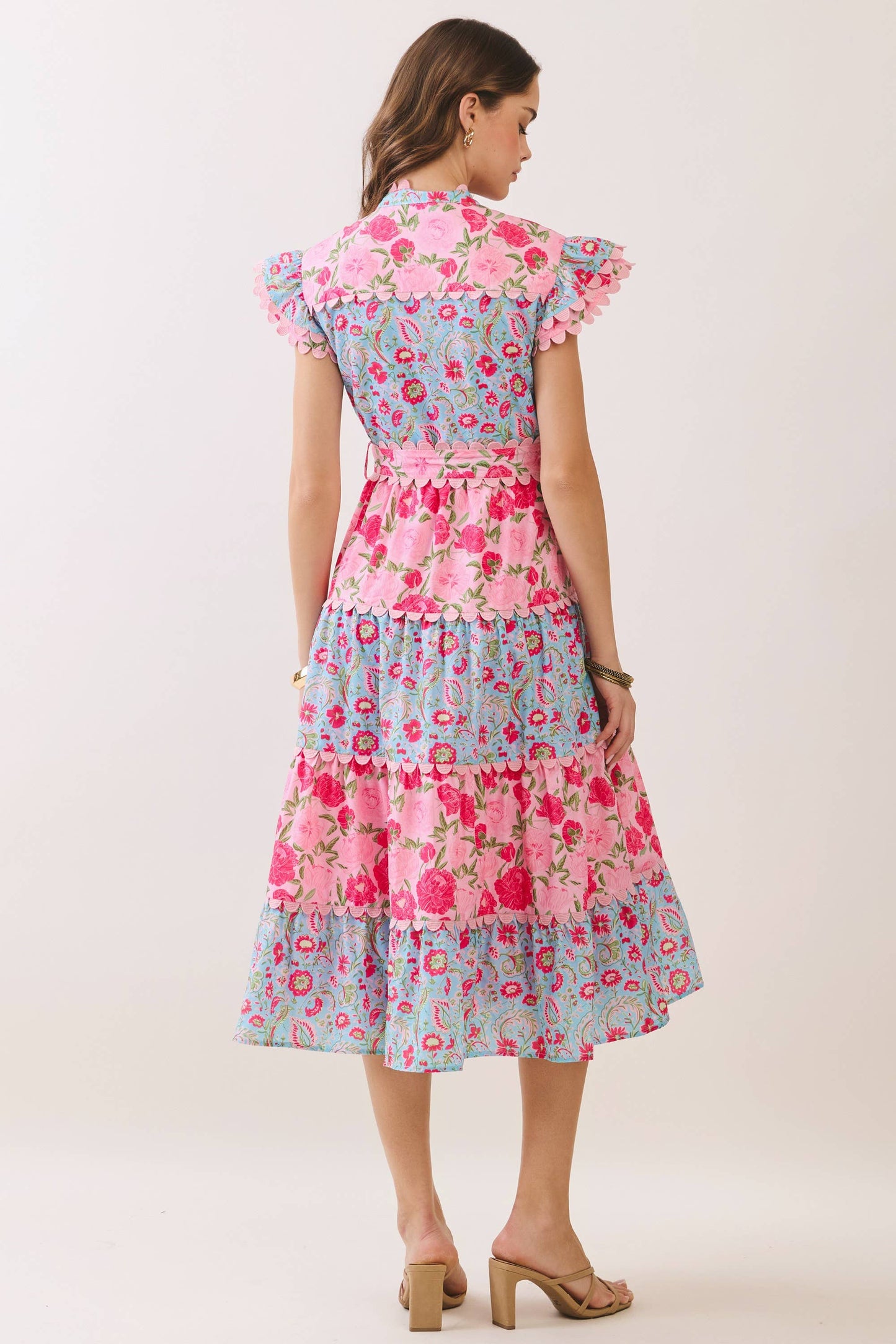 Floral Print Scalloped Midi Dress