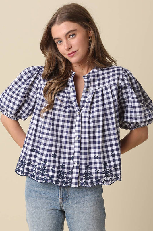 Abbie Gingham Puff Sleeve Blouse