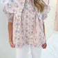 French Floral Novelty Collar Top
