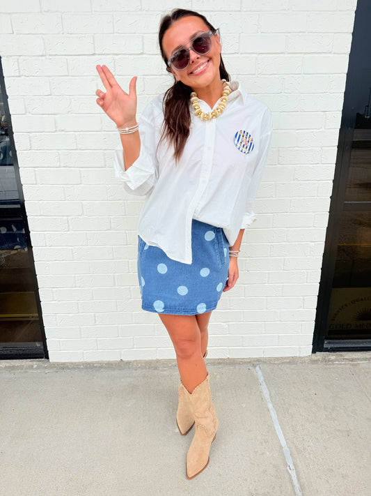 Rosie Polka Dot Denim Skirt