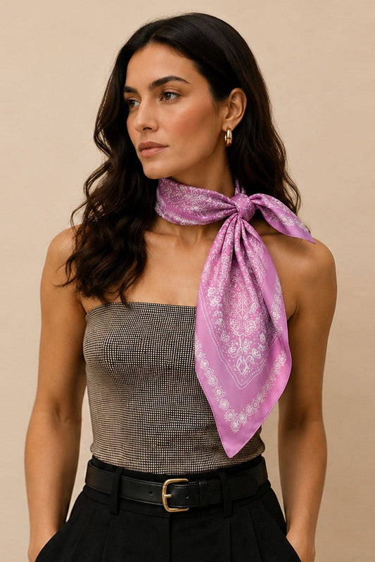 Pink Bandana Print Square Scarf