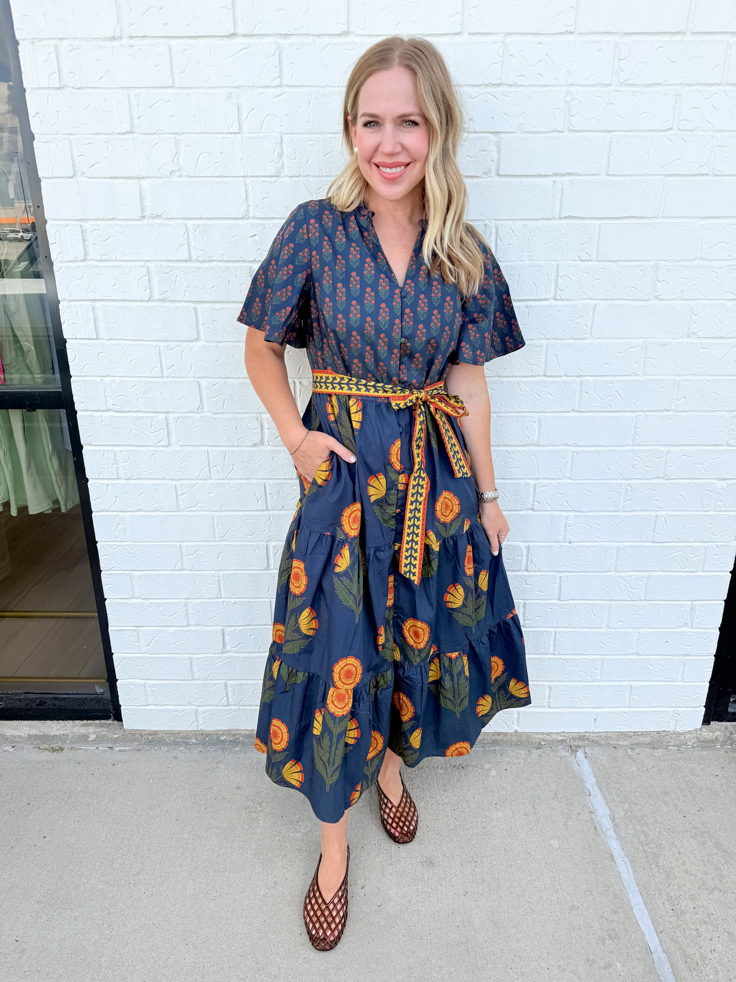 Folk Floral Midi Dress