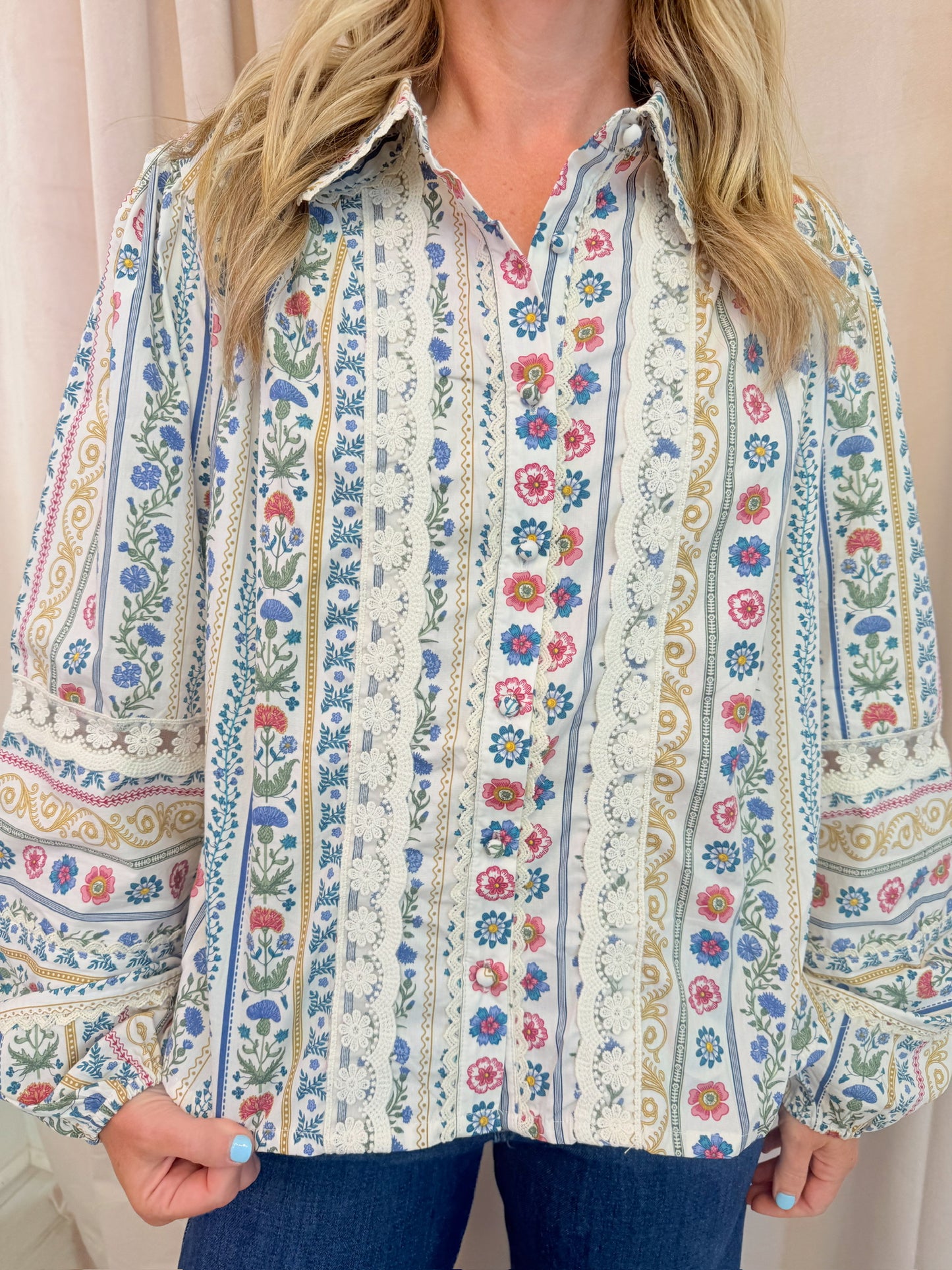 French Cottage Floral Button Up Top