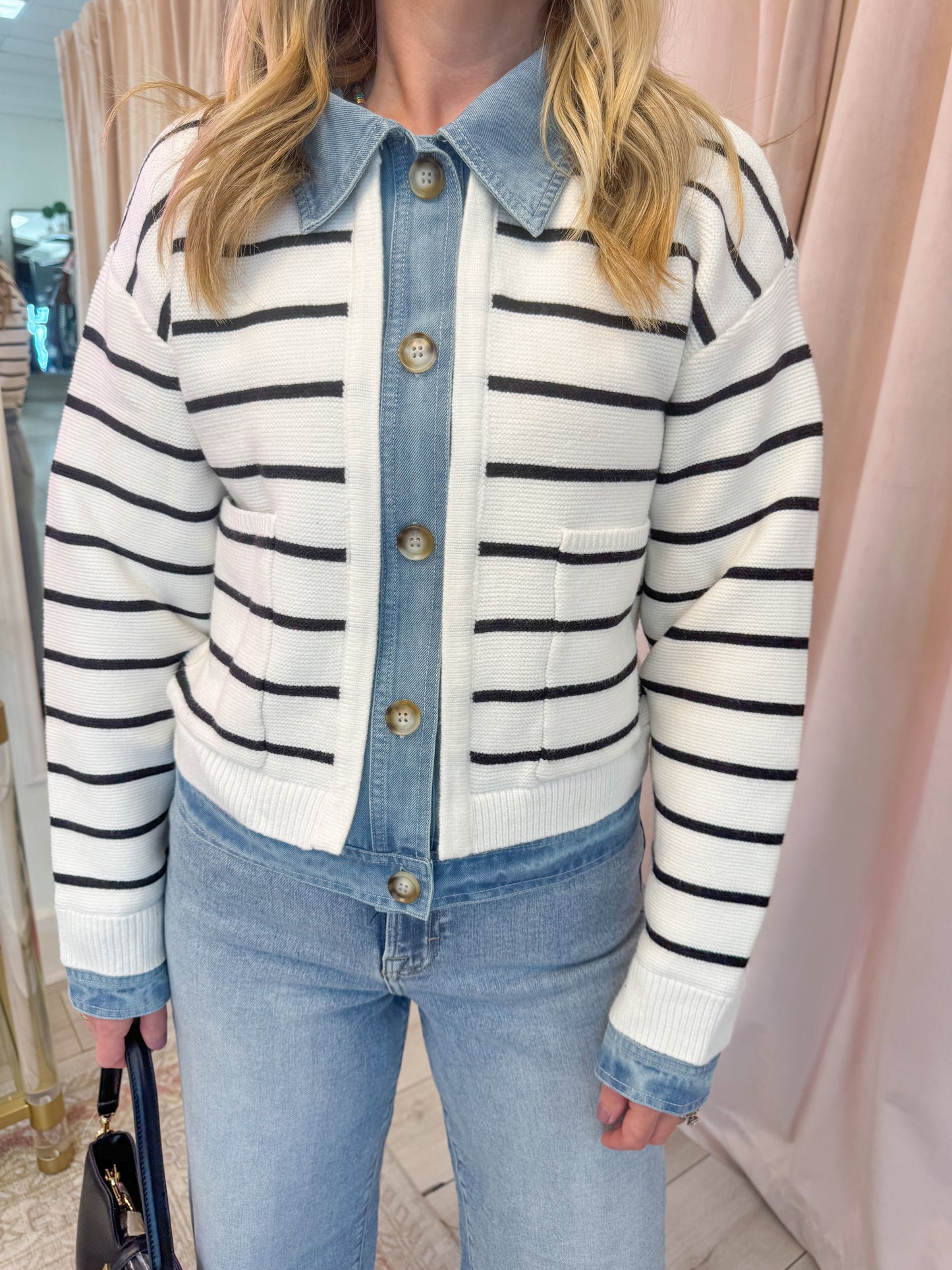 Sidewalk Stripe Knit & Denim Cardi