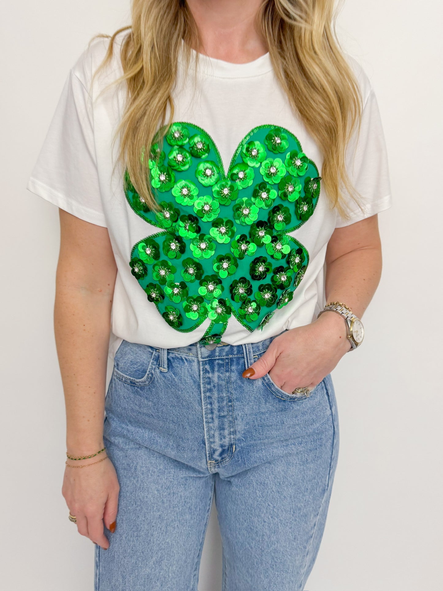 Sequin Flower Shamrock Tee