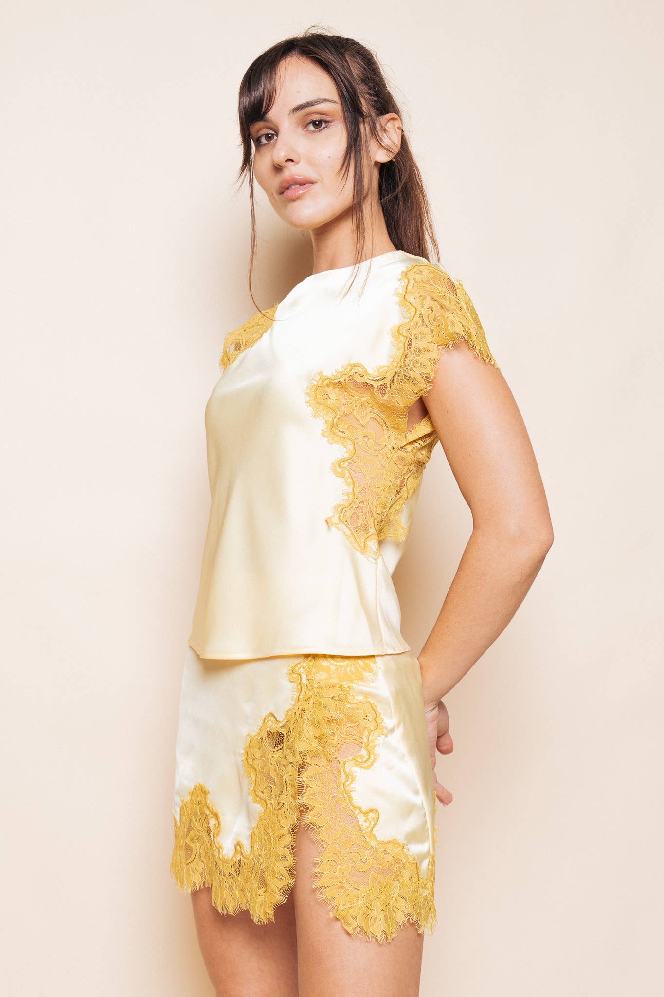 Gold Lace Trim Asymmetrical Top