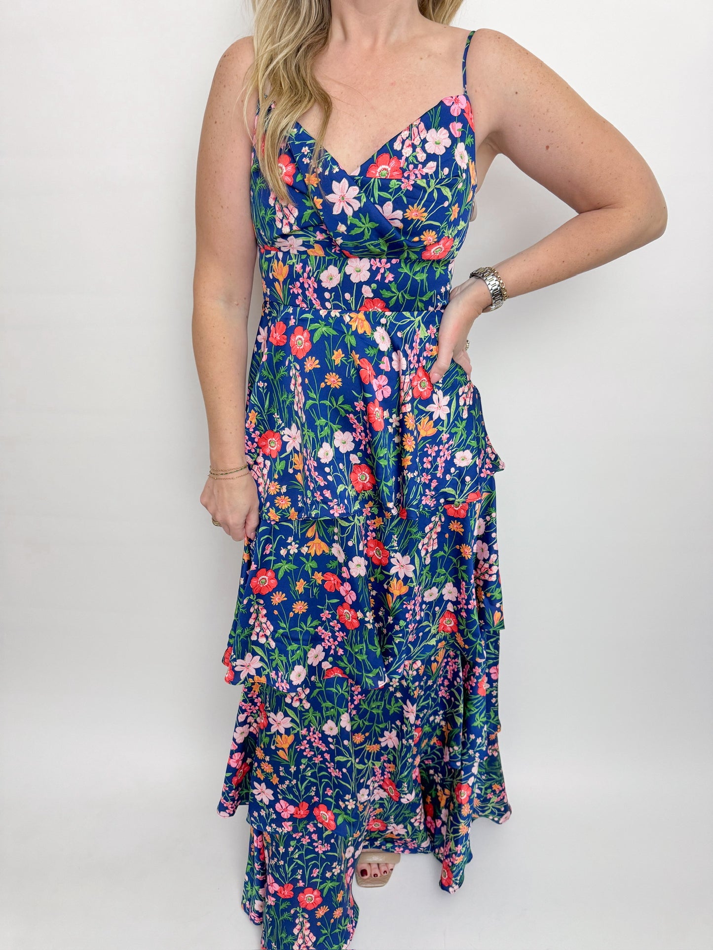 Painted Blooms Tiered Maxi Dress