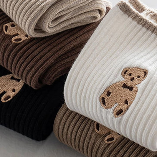 Teddy Bear Embroidered Crew Socks