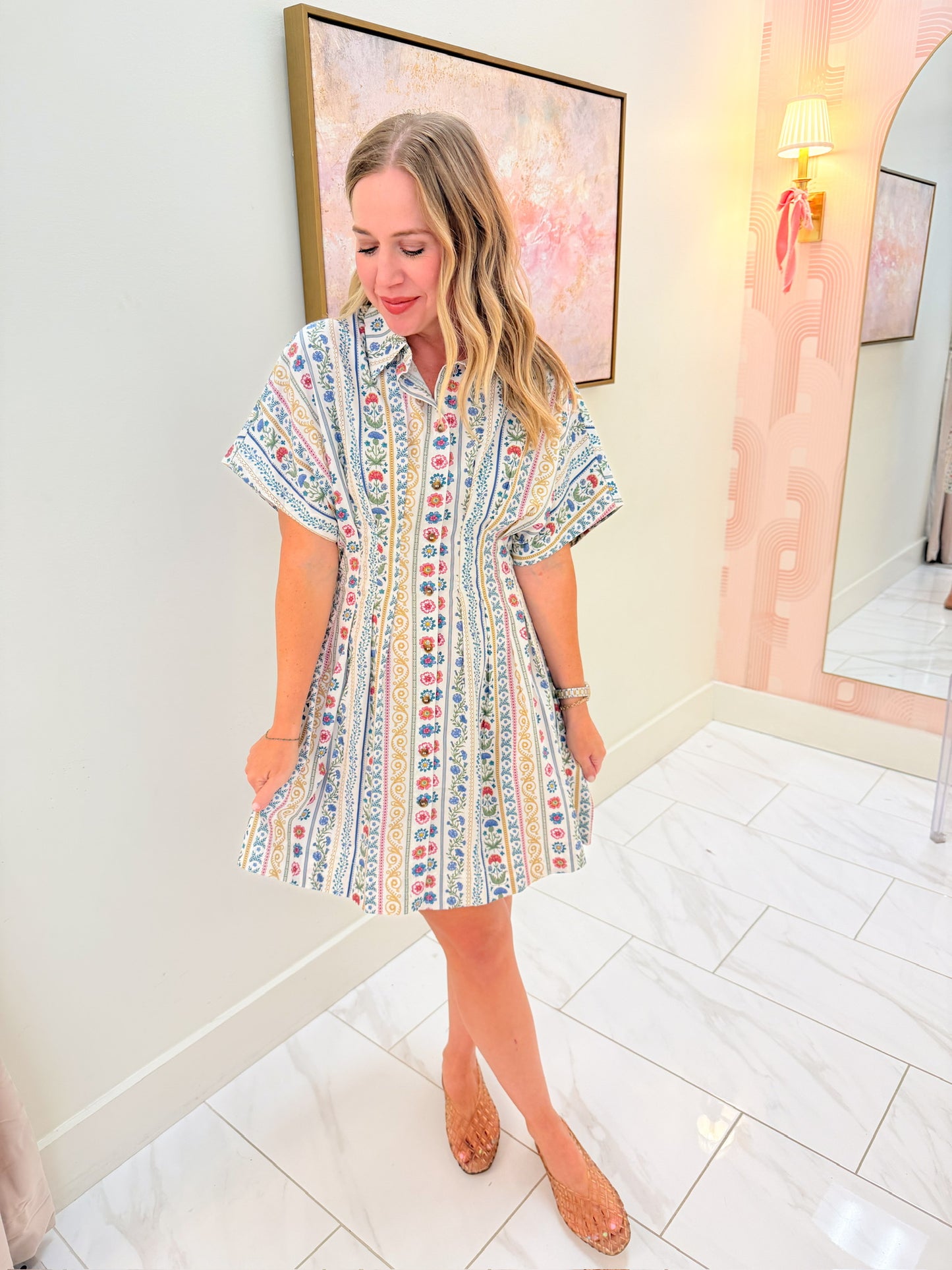 French Cottage Floral Shirt Dress
