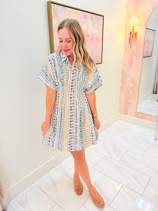 French Cottage Floral Shirt Dress