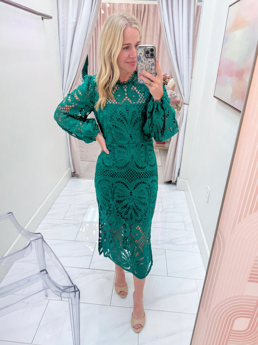 Carson Lace Puff Sleeve Midi Dress