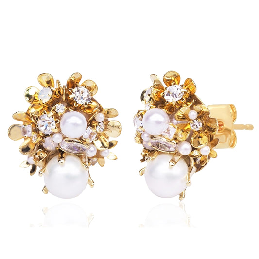Tai Pearl Floral Crown Studs
