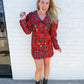 Plaid Poinsettia Collar Poof Sleeve Dress